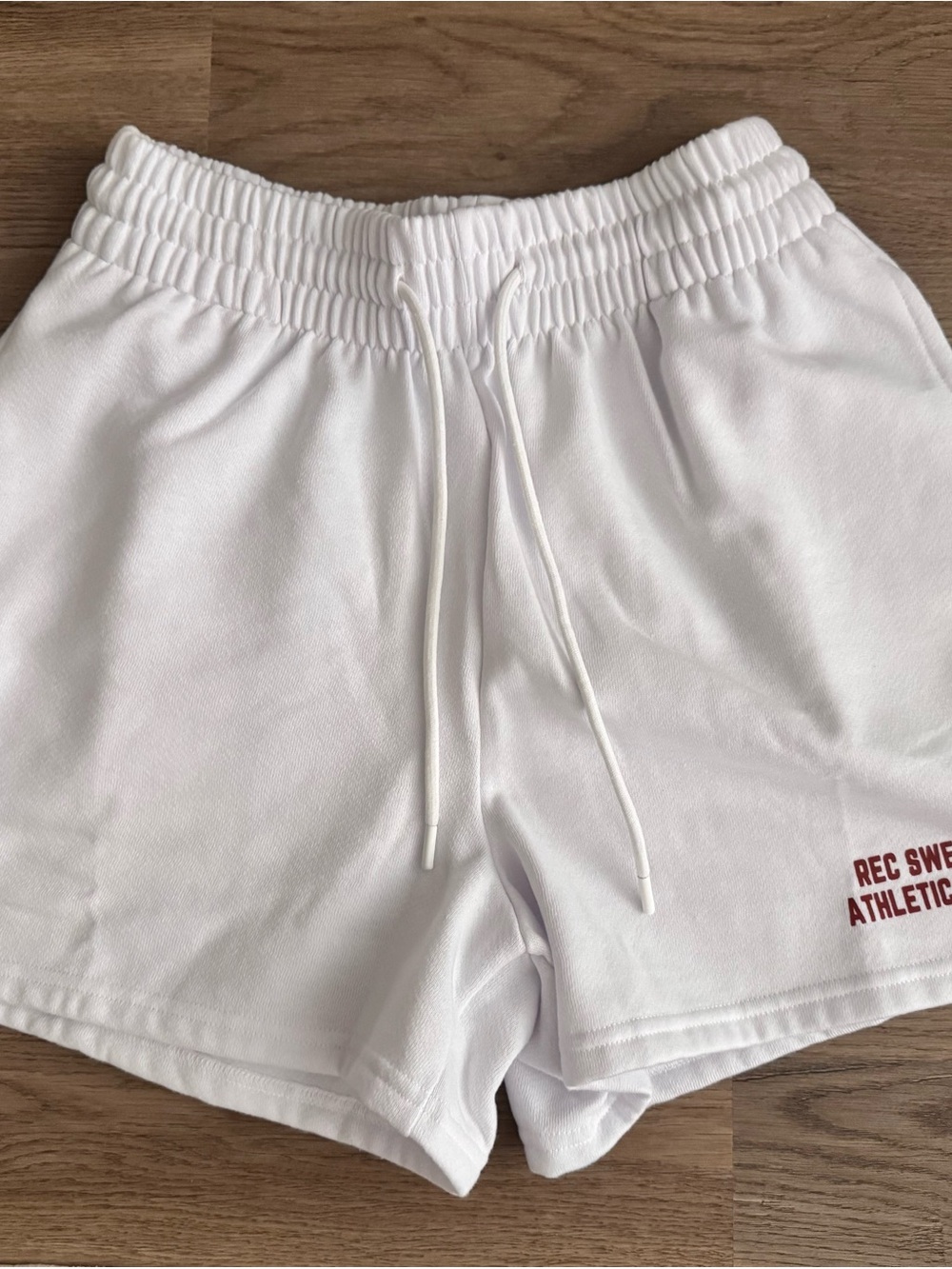 Recreation Sweat White Women's Athletic Drawstring Shorts with pockets!